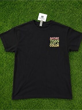Novara Black Tee with Multicolor "More Than Just A Color" Print